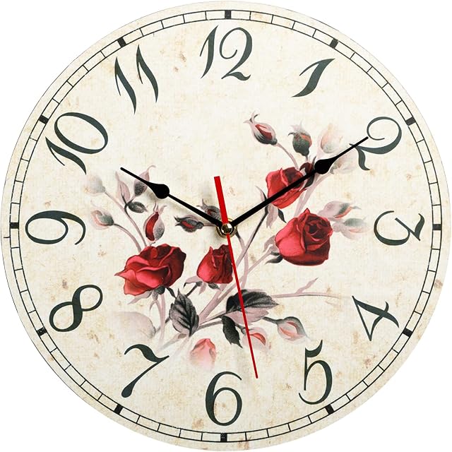 ARTALL Clock Wall Clock Non Ticking Clock Vintage Rustic Style, Perfect for Living Room, Kitchen, Office, School, Reception, bedroom 30cm Wooden Round