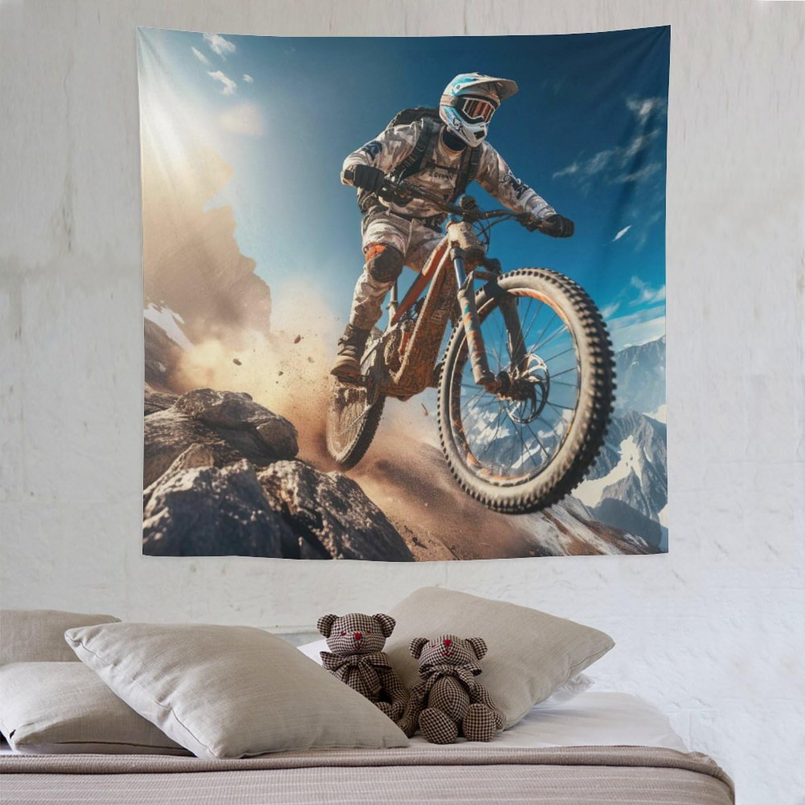 Mountain Bike Tapestry, Tapestry Wall Hanging Poster Print Bedroom Living Room Home Wall Art Decoration 150×150cm — image 1