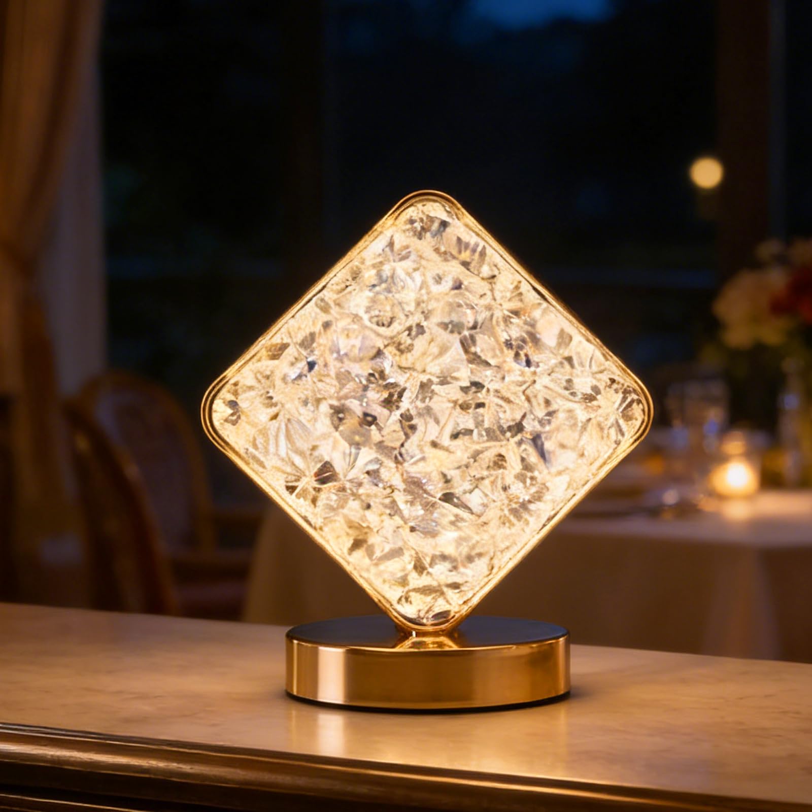 shulovehua Square LED Light Acrylic Crystal Table Lamp Touch Control 3 Color Stepless Dimmable Night Light USB Rechargeable Beside Lamp for Bedroom Bar Living Room Decor Birthday Gift