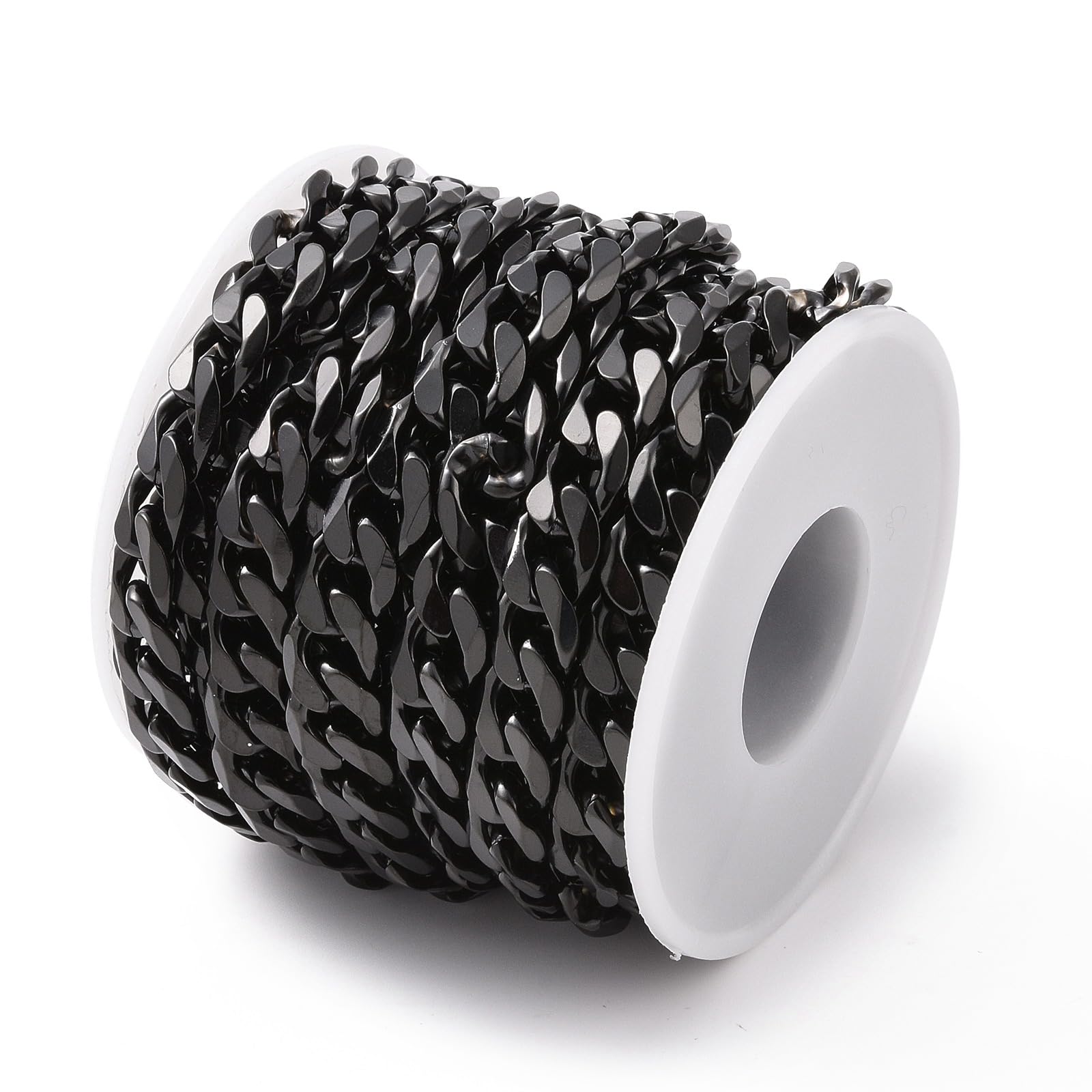 Airssory Rouleau de chaînes cubaines non soudées en acier inoxydable 304 pour la fabrication de bracelets, colliers, bijoux - 5 m - Noir