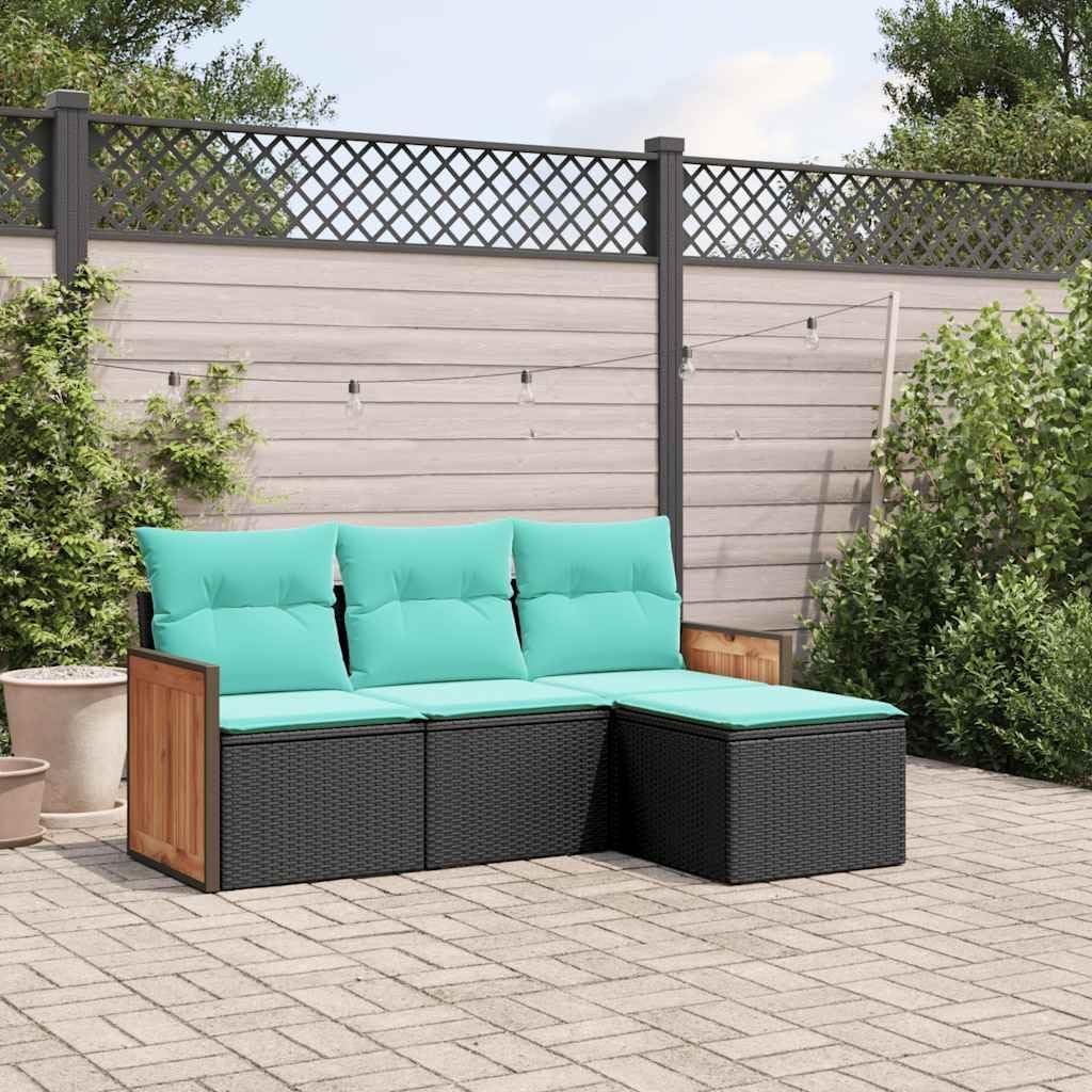 Patio Sofa Set Black PE Rattan Medium Adjustable Feet Furniture Set