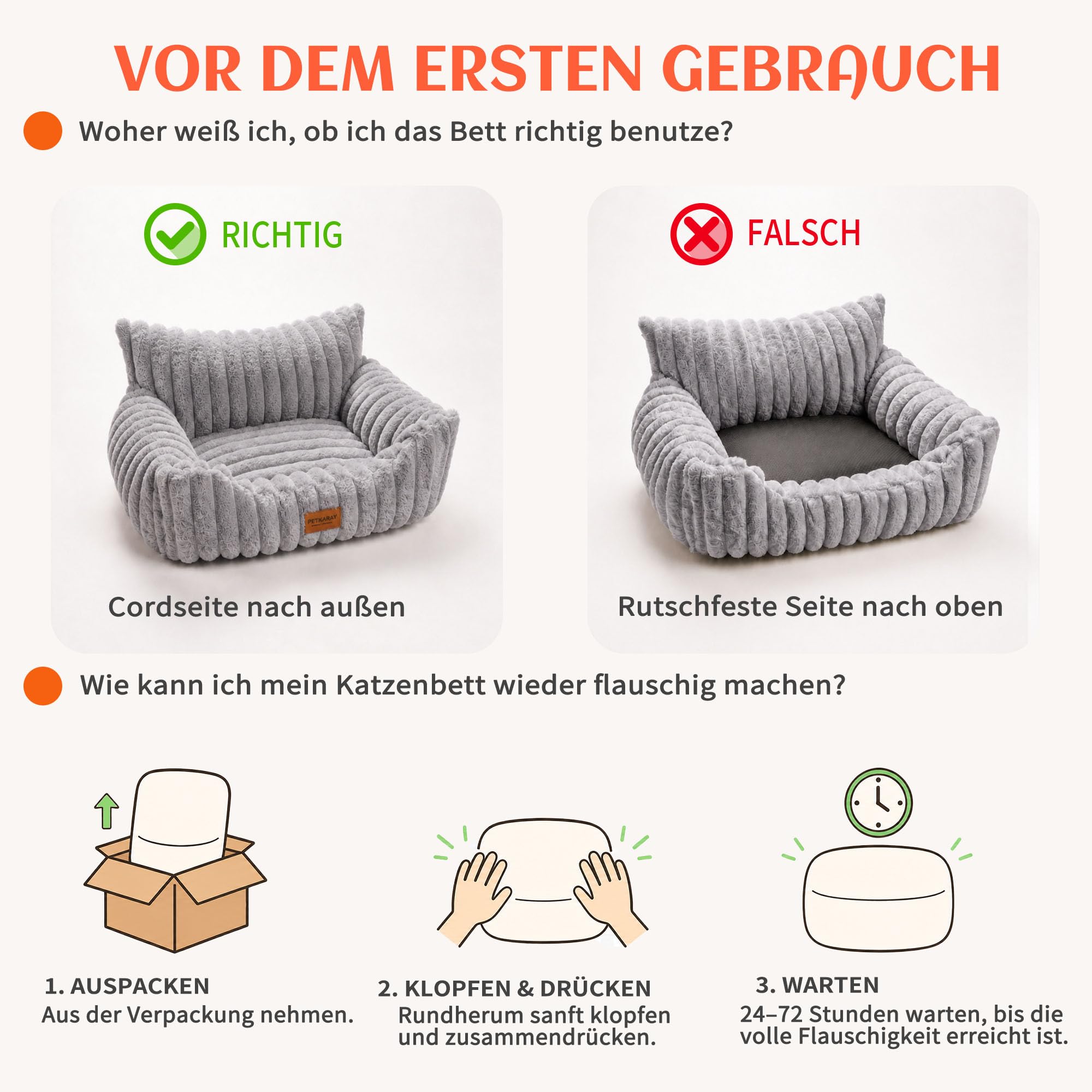 PETKARAY Katzenbett, 71 x 59 cm Katzensofa, Weiches Katzenbett für Katzen