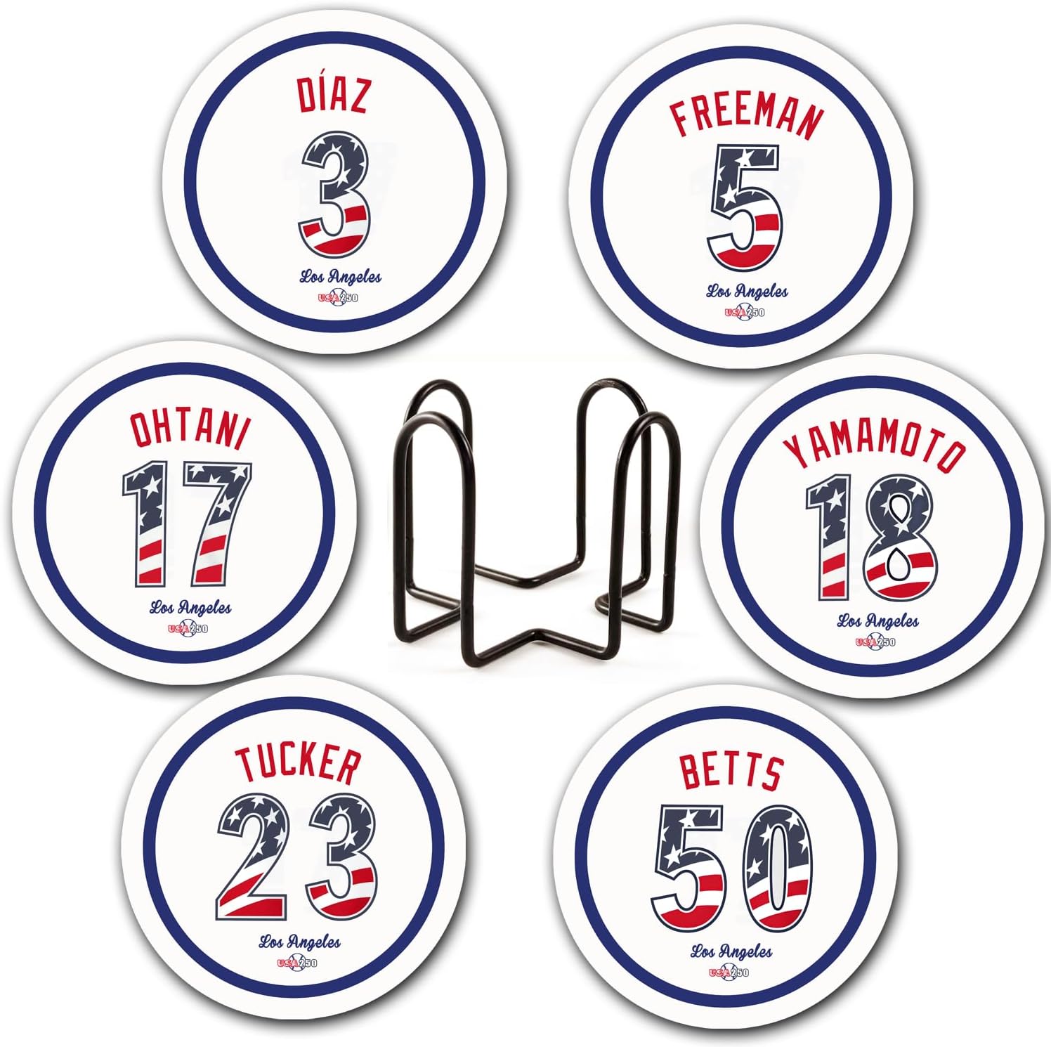 Dodger Coasters for Drinks, LA Los Angeles Baseball Ceramic Coasters Set of 6, Dodger Gifts for Men Boys Fans Home Decor