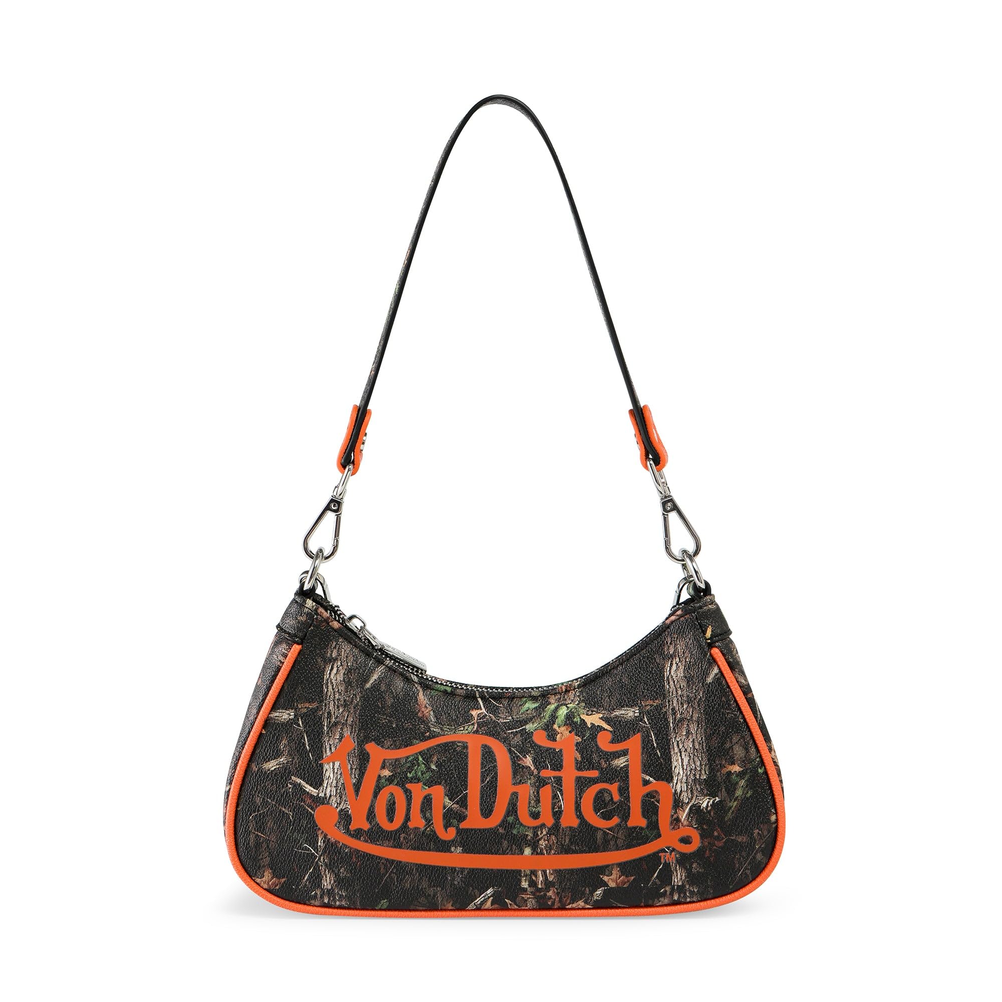 Von Dutch Purse Shoulder Bag, Women's Shoulder Handbags Logo Print and Silver Chain with Wrench Charm (Tree Camo)