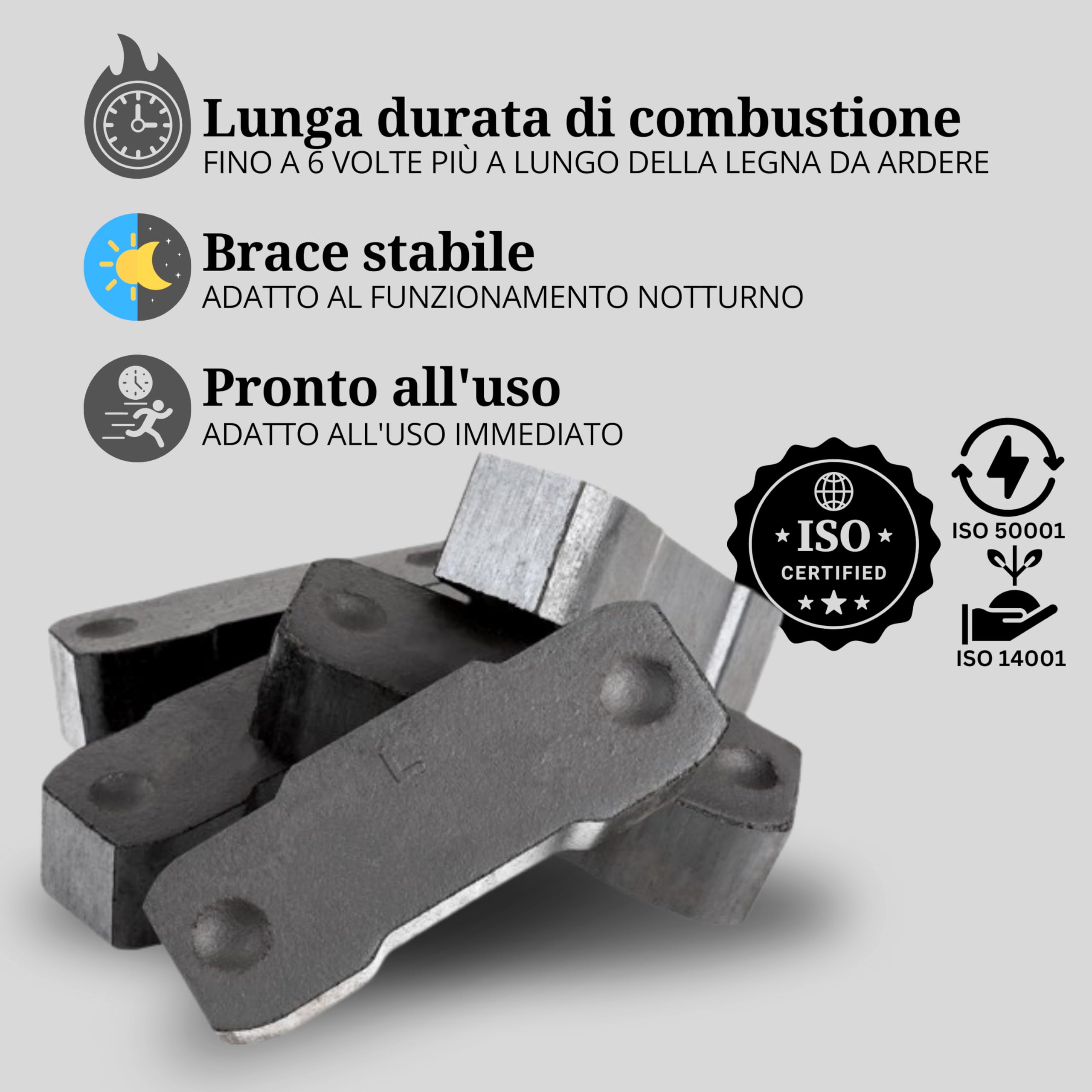 LERAVA® Carbone per Stufa a Legna - mattonelle carbone per camino, stufe e barbecue - Brucia 6 x più lungo del legno - Brace Stabile ideale per funzionamento Notturno - 10kg per 18 Pietre