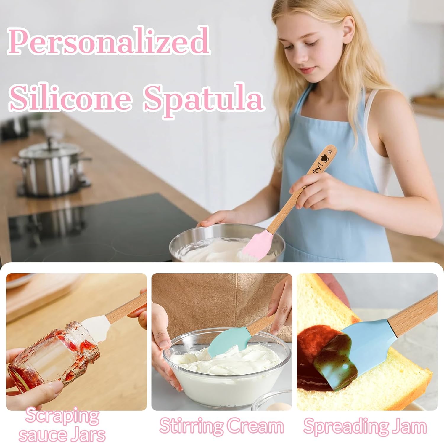 HJX 48Pcs Personalized Mini Silicone Spatula Favors, Custom Engraved Spatula with Organza Bags for Baby Shower Wedding, Personalized Bulk Silicone Spatulas for Cooking Class