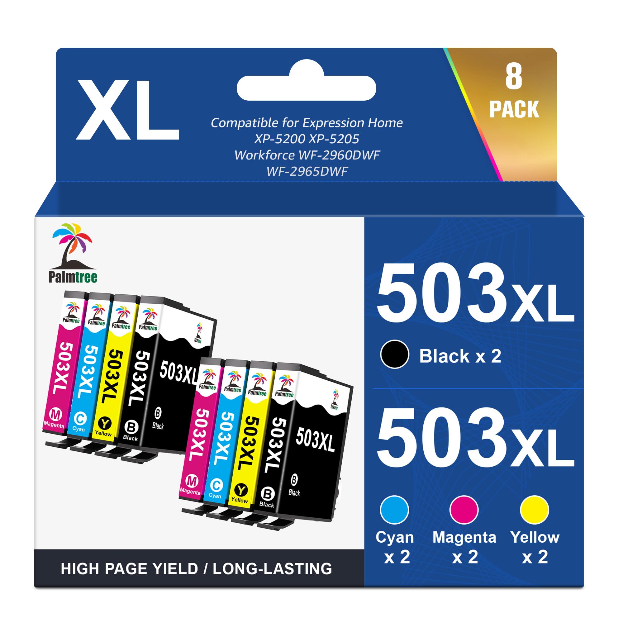 Palmtree Kompatibel mit 503xl Patronen 503 XL Kompatibel mit Epson XP-5200 Druckerpatronen und WF 2960 Patronen für Expression Home XP-5200 XP-5205 Workforce WF-2960DWF WF-2965 (8er-Pack)