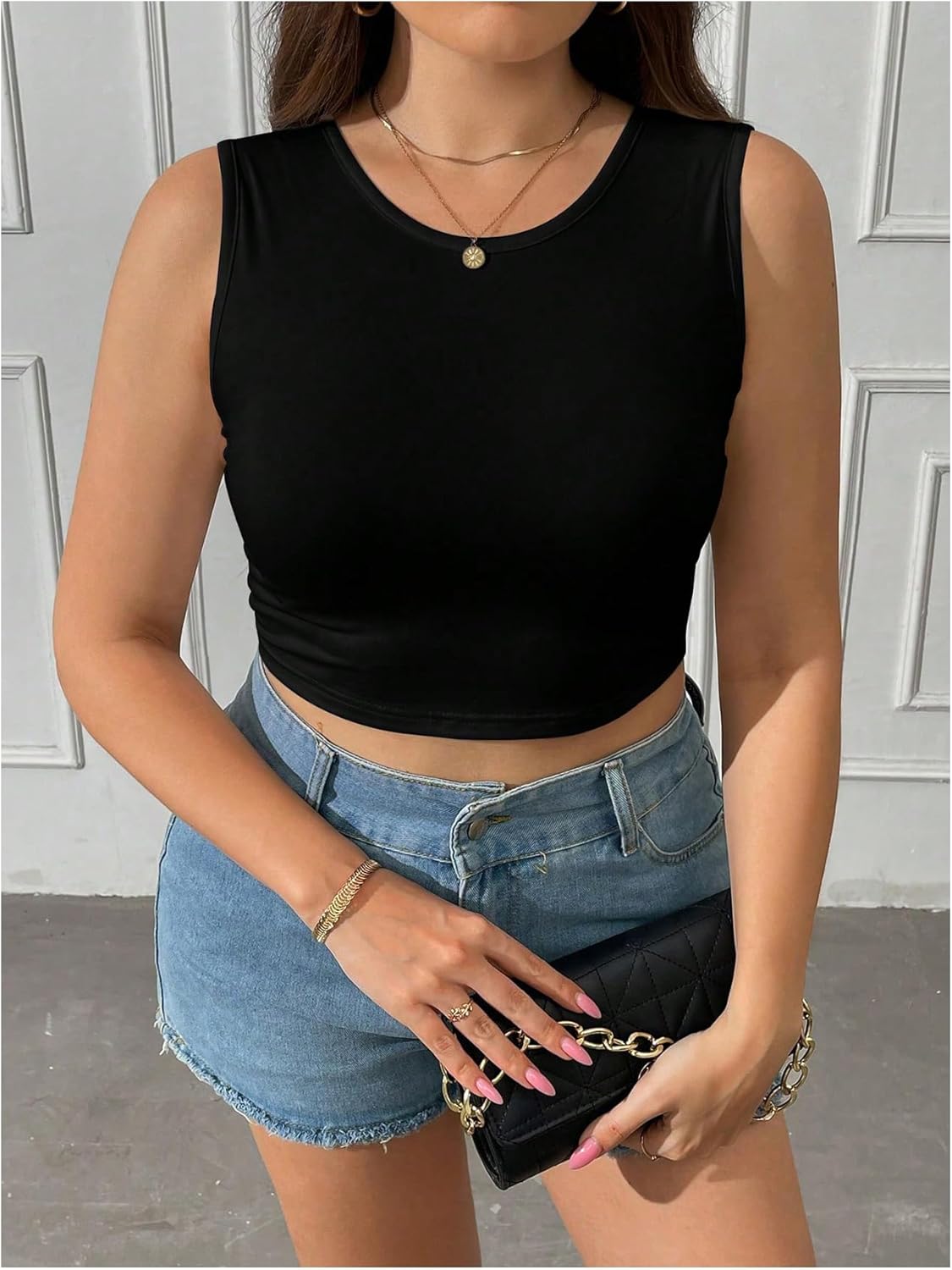 SOLY HUX Women's Plus Size Backless Tank Top Tie Open Back Crew Neck Sleeveless Crop Tops - Image 2