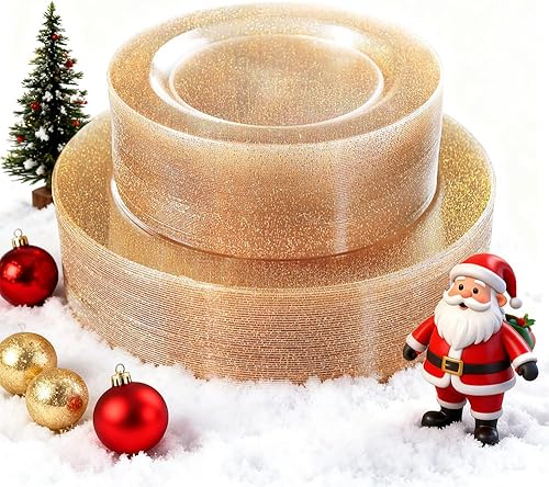 Vista 42 de WDF - Vajilla desechable de plástico para fiesta de boda, Dorado