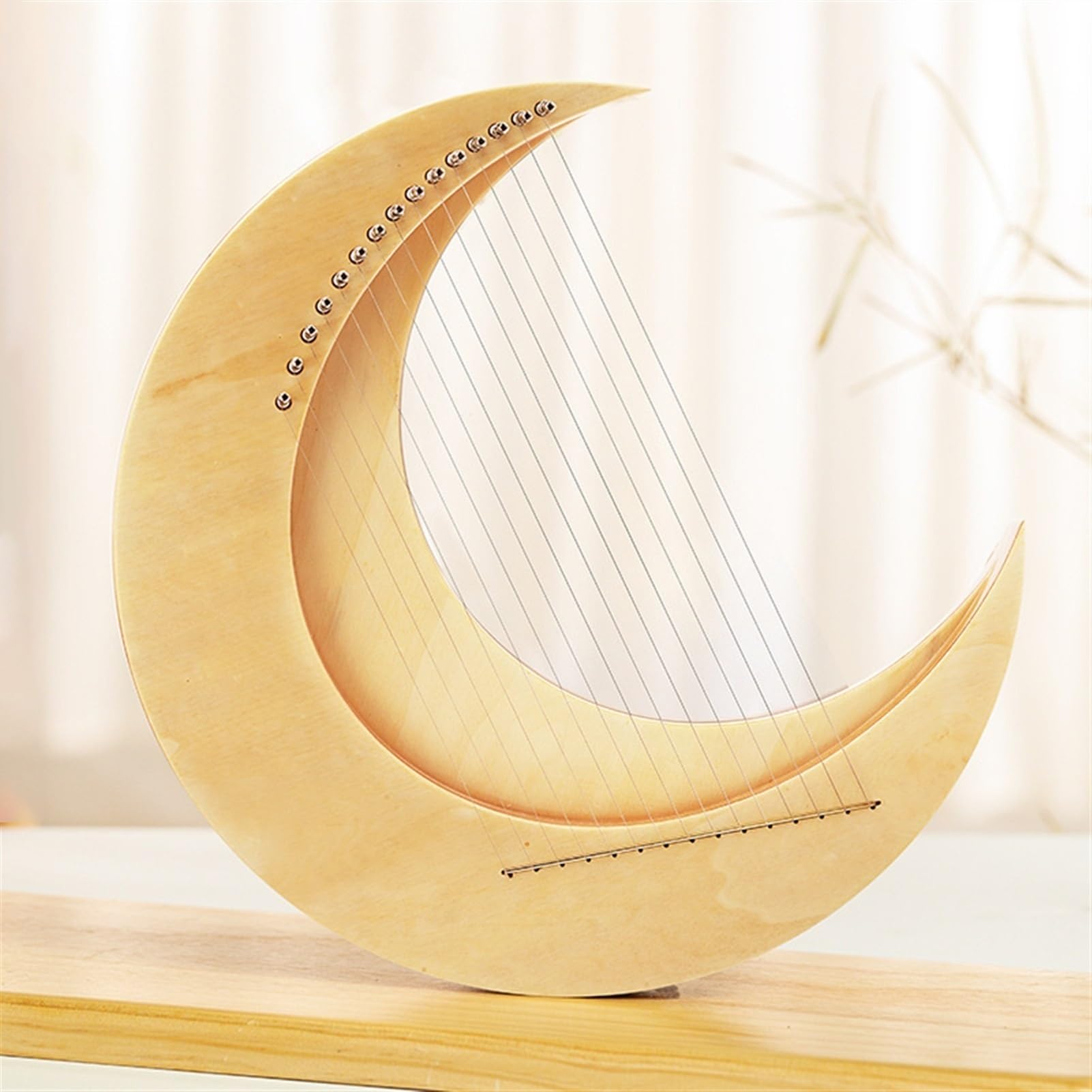 Forma Di Luna 15 Corde Lyre Harp Strumento Portatile Strumento Musicale Lira Arpa, Principiante Facile Da Imparare Arpa Lira(15 Tone-Original Wood)