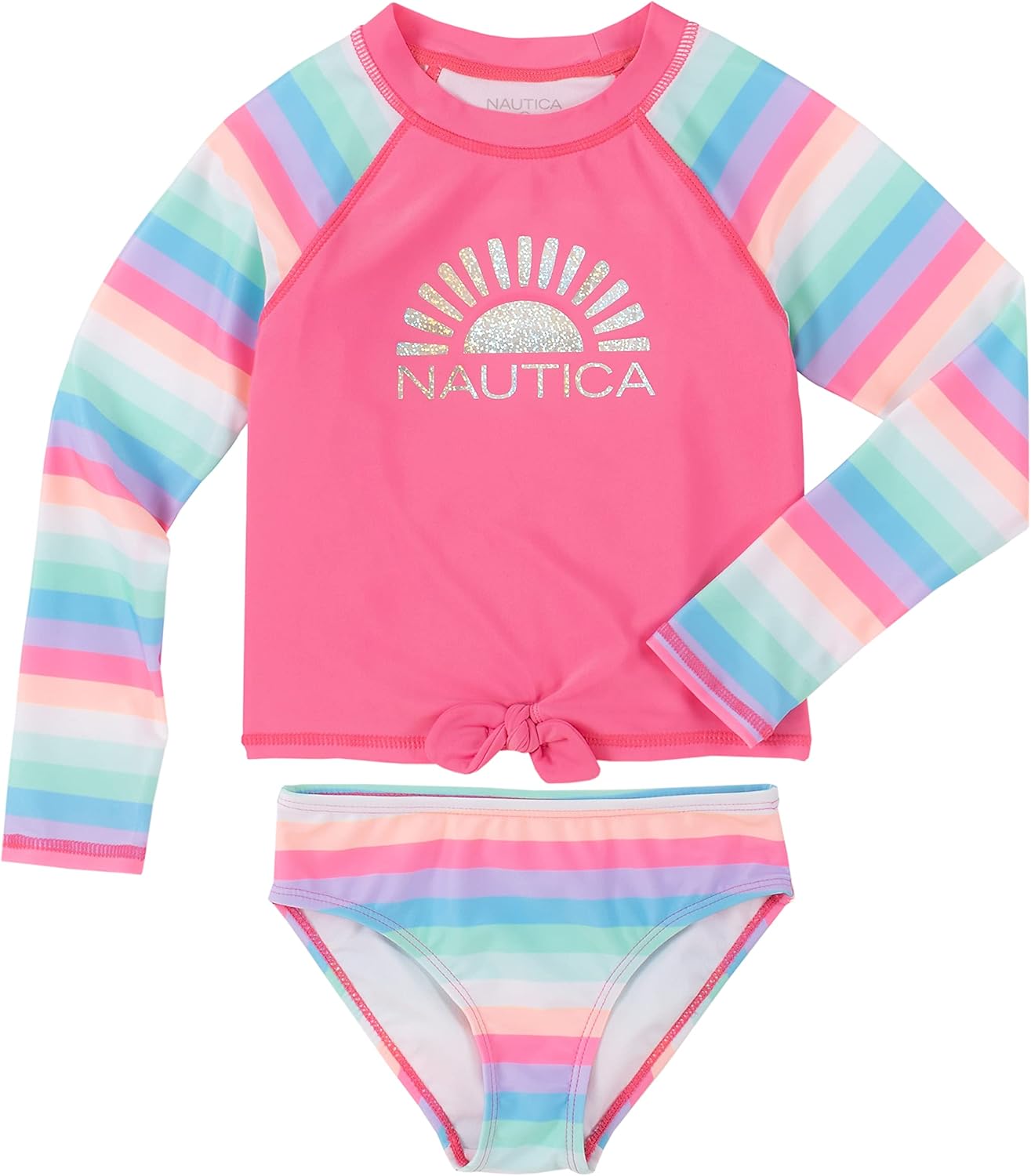 Nautica Girls' Two-Piece Rashguard Swimsuit Set with UPF 50+ Sun Protection