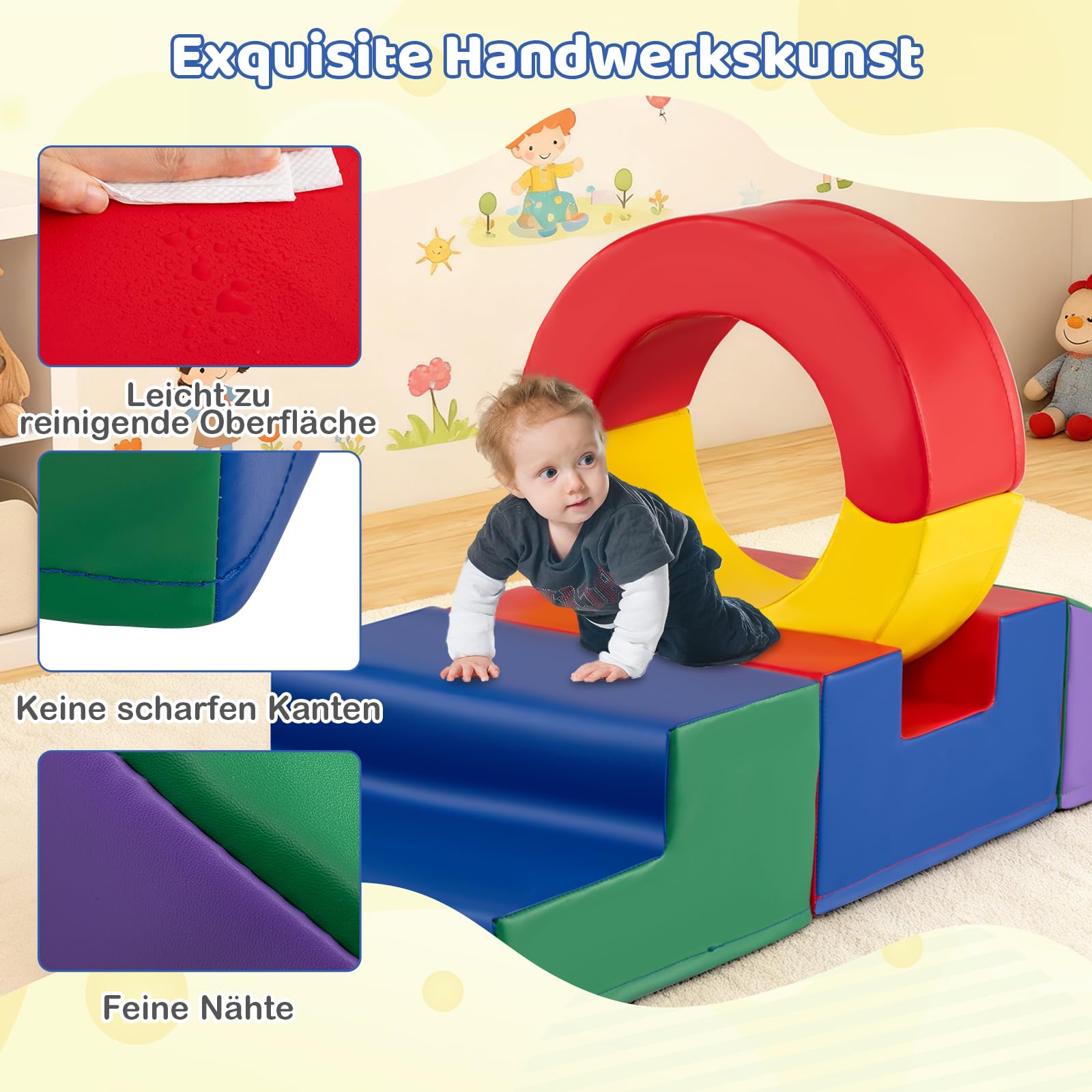 COSTWAY 5 teilige Schaumstoffbausteine Kinder, Softbausteine XXL mit Tunnel, Treppe & Rutsche, Riesenbausteine aus Schaumstoff zum Klettern & Krabbeln, Großbausteine für Kinderzimmer, Spielzimmer