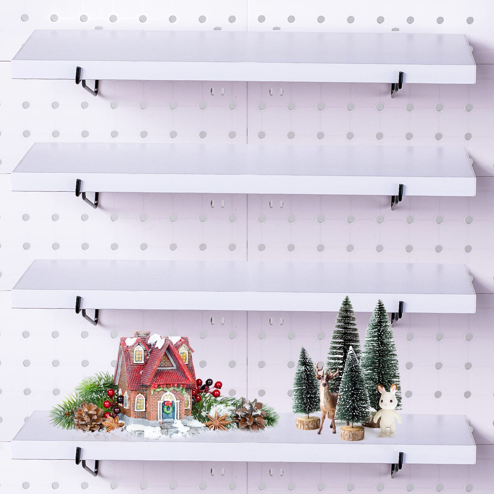 Photo 1 of Pegboard Shelf Set, Pegboard Shelf Brackets Hooks, -4 Extra Heavy Duty Peg Board Shelves & Durable Steel Brackets, Pegboard Accessories Organizer for Storage, Garage, Workbench, Craft, Office White 1