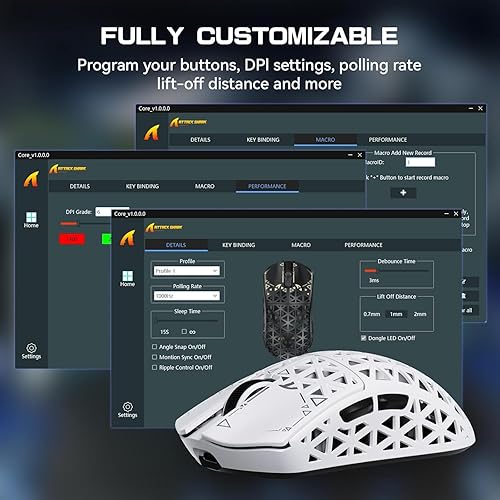 Miniatura 8 de ATTACK SHARK Ratón Gaming Inalámbrico R5 Ultra, 39g Fibra de Carbono Superligera Perforada, Sensor Óptico PAW3950MAX Nordic 52840 MCU Polling 8K DPI