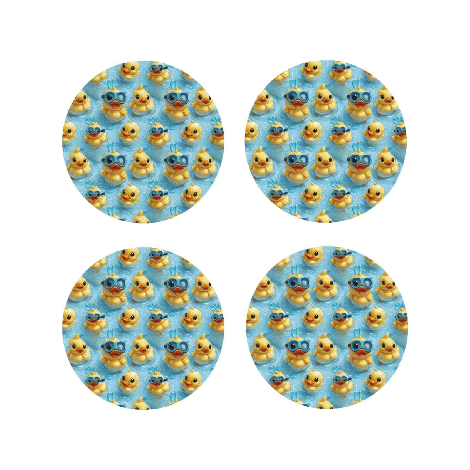 Smazdfxx Women's As Pic Leather Coasters Set Of 4 - Cute Duck Swimming Print Lightweight Drink Coasters For Desk