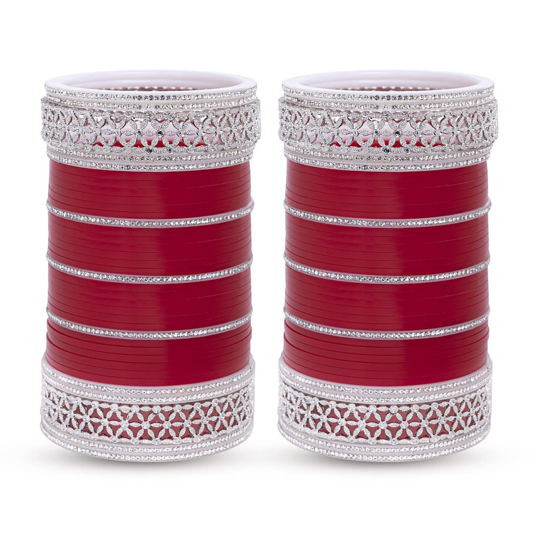 SHYCHOO BLASTS Red Designer American Diamond Chooda Bridal Punjabi Choora Ready Chura Bangle Sets for Women (2.4) (B0BT4Z9HSB) Amazon Price History, Amazon Price Tracker