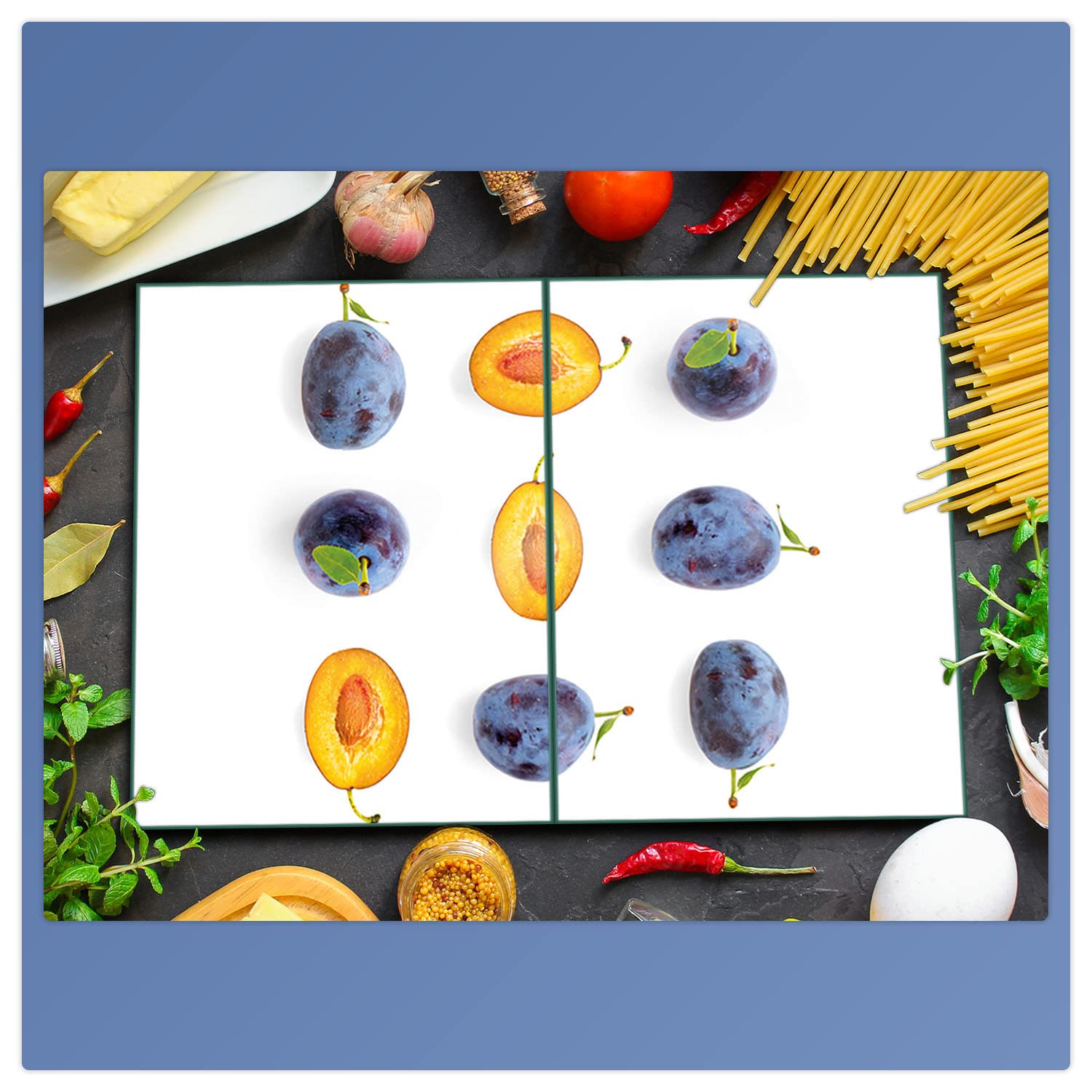 Decorwelt - Cubiertas para cubrir la vitrocerámica de las frutas azules, protección contra salpicaduras, de cristal, decoración para cocinas eléctricas, de inducción, para placas de cocina, tabla de