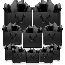 KEEPARTY 10 PCS Black Gift Bags with Handles and 20 pcs Black Tissue Paper Birthday Bags for Men Bags for Gifts Birthday Bags Perfect for Parties Weddings Graduation Fathers Day Business Occasions