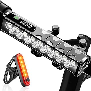 VASTFIRE 17-LED 5000 Lumen Bike Lights - USB Rechargeable Headlight & Taillight Set, Waterproof Wide Beam, Digital Display for Night Riding