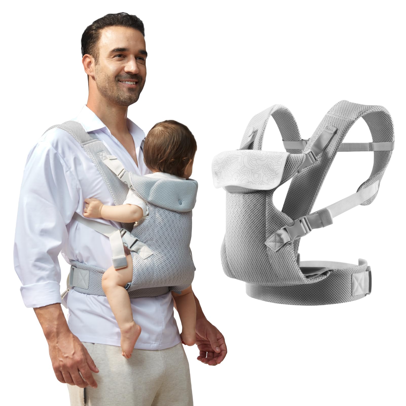 IULONEE Marsupio per Neonati Regolabile Fascia Porta Bebe Ergonomico Baby Carrier Wrap Traspirante Portabebè per Neonato Bambino Front Back Carry per Bebè 3-36 Mesi (Grigio chiaro)