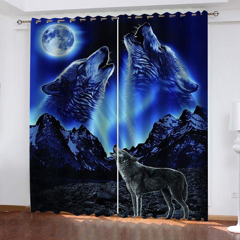 Rideau Salon Occultant 3D Loup Animal Plume Motif Rideaux À Oeillets L