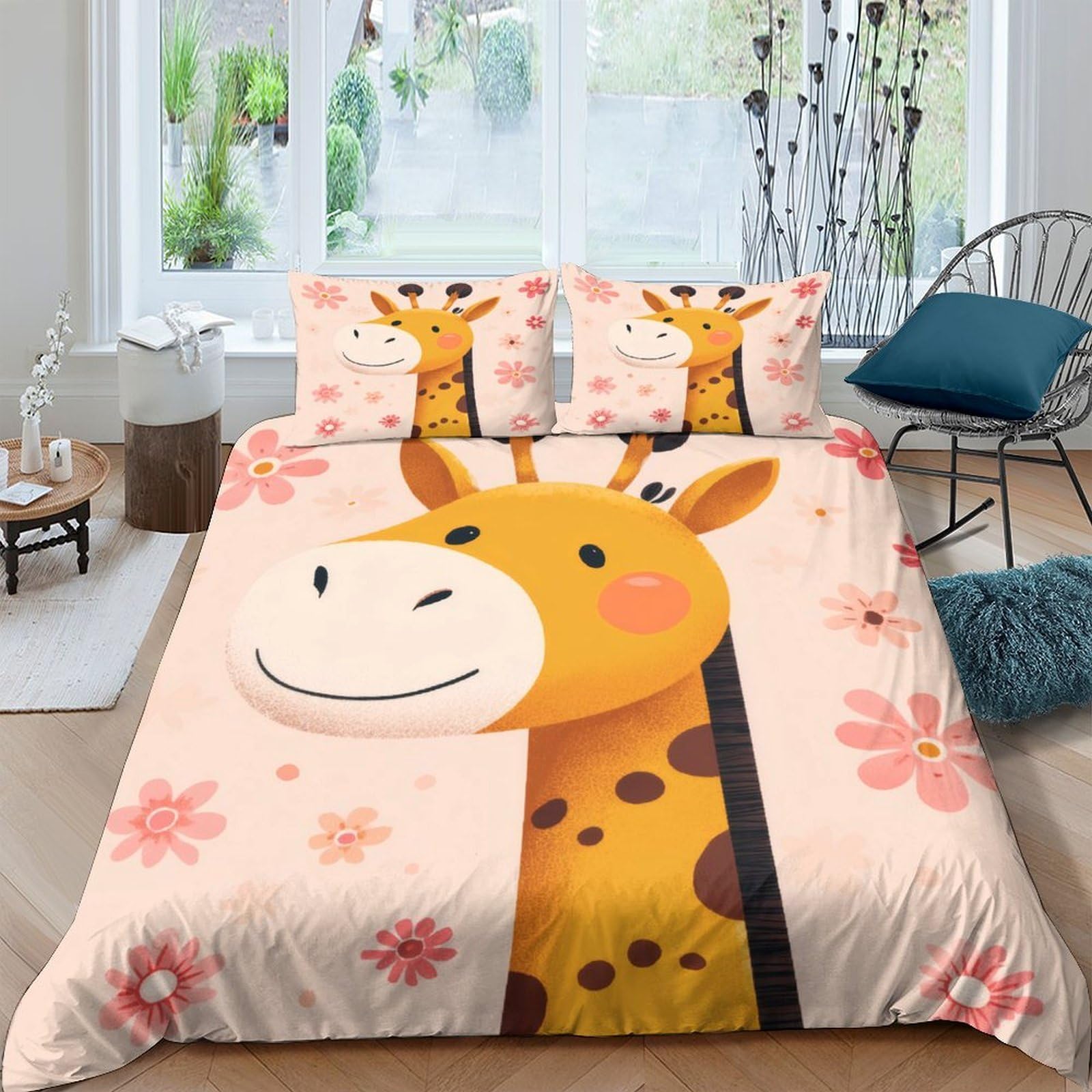 Ctjqhvkz Style-7 3D Printed Cartoon Giraffe Fitted Sheet Microfiber Soft Breathable Floral Bed Cover For Bedroom Dorm Decor Single（135X200cm）