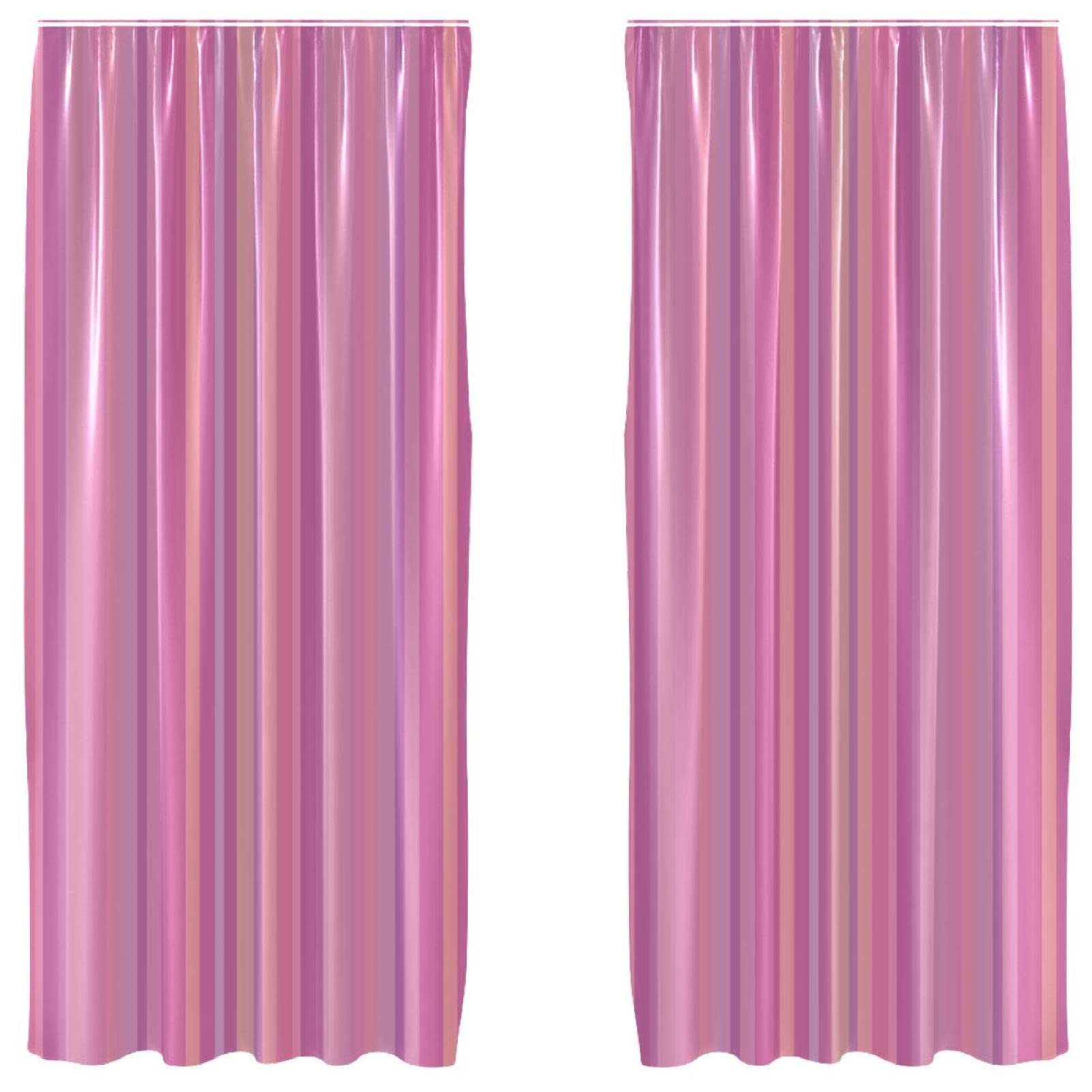 Cortinas infantiles ligeras con bolsillo para barra y diseño de rayas rosas