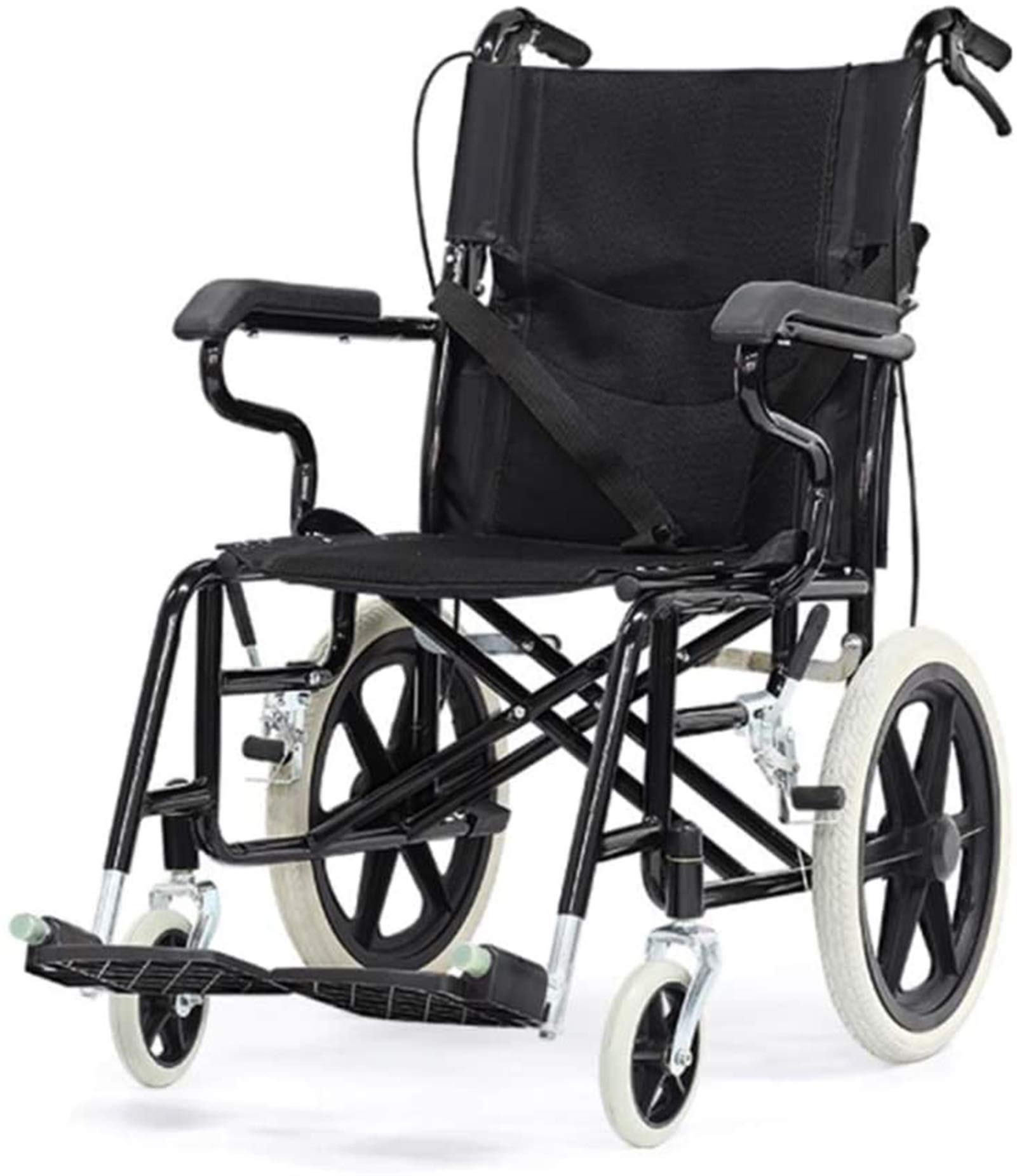 Silla de ruedas manual liviana, scooter de mano para personas mayores, viaje ultraligero, plegable, liviano, portátil, neumáticos sólidos no inflables, sistema de freno doble