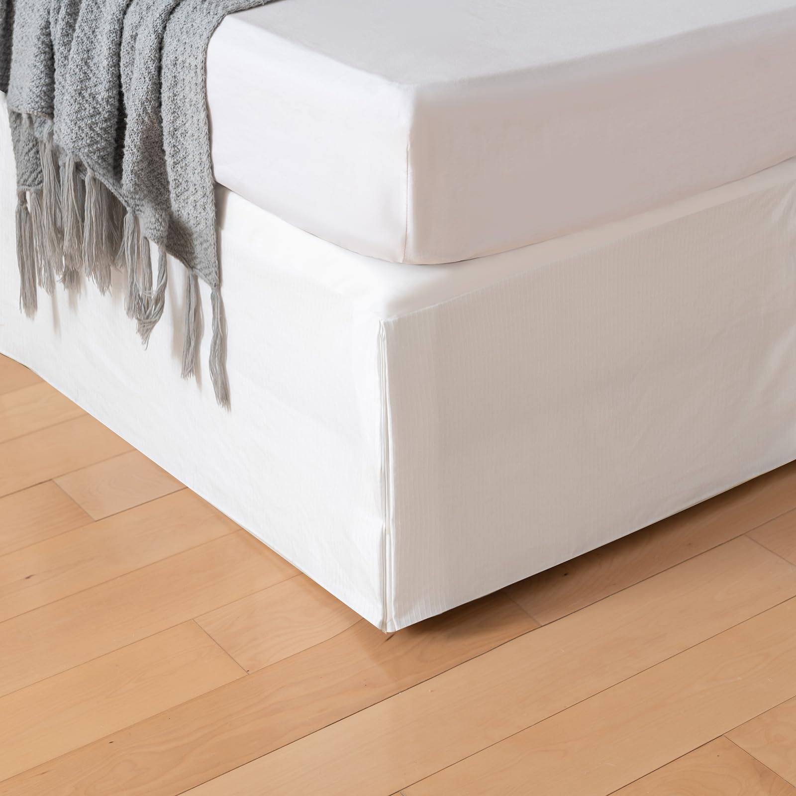 Photo 1 of Pleated Bed Skirt King Size, Tailored Dust Ruffle 18 Inch Drop Easy Fit, Pleated Grid Plaid Bedskirts, Machine Washable, Anti-Slip, Microfiber, No Split Corners-White