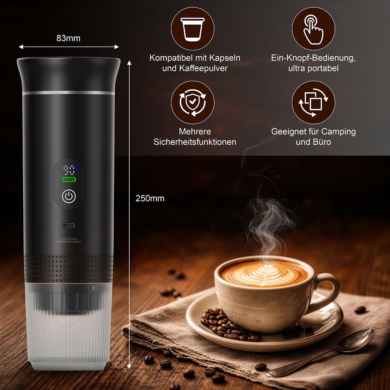 Siebträgermaschine Akku-Espressomaschine 20 bar für Pulver und Kapseln