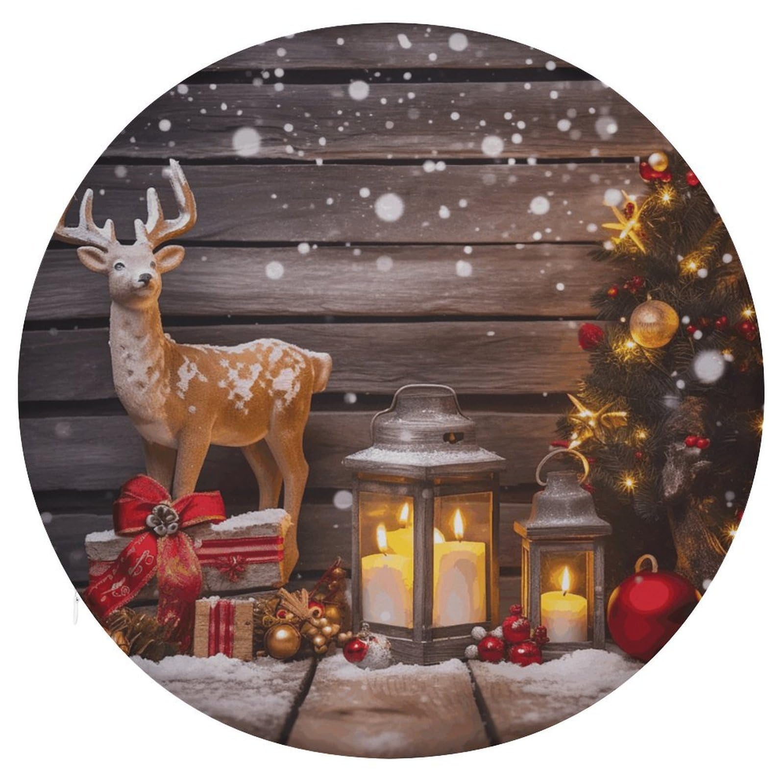 Wsoihfec Style Wooden Board Candle Deer Seat Cushion Round Chair Pad