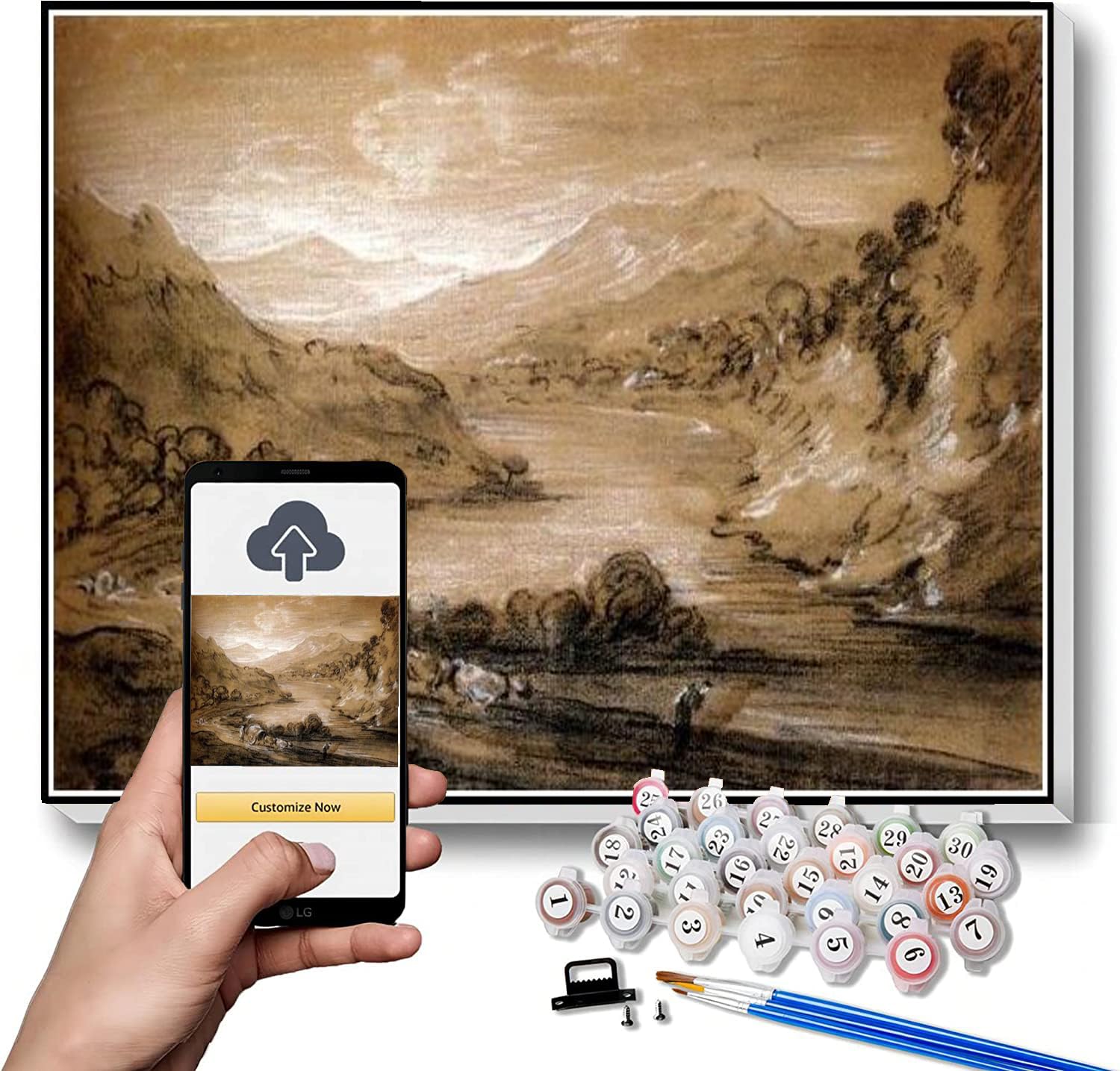 Number Painting for Adults Mountainous Landscape with Cart and Figures Painting by Thomas Gainsborough Paint by Number Kit On Canvas for Beginners
