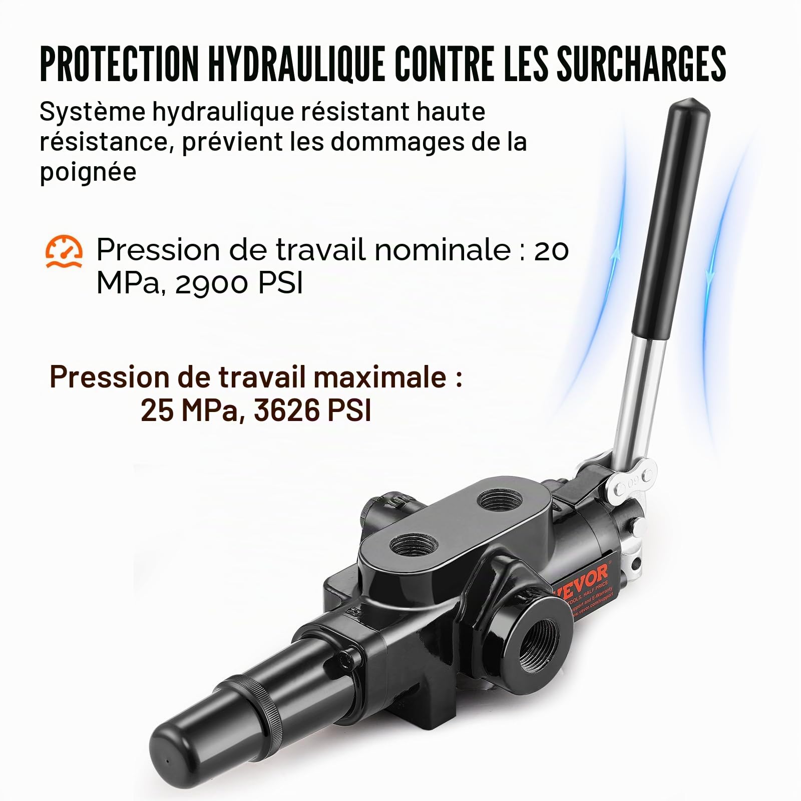 VEVOR Valve de Fendeuse de Bûches Hydraulique 1 Bobine, Vanne de Commande Directionnelle Hydraulique Débit de 95 L/min, Valve de Chargeuse Hydraulique 3626 PSI, pour Petits Tracteurs, Chargeuses
