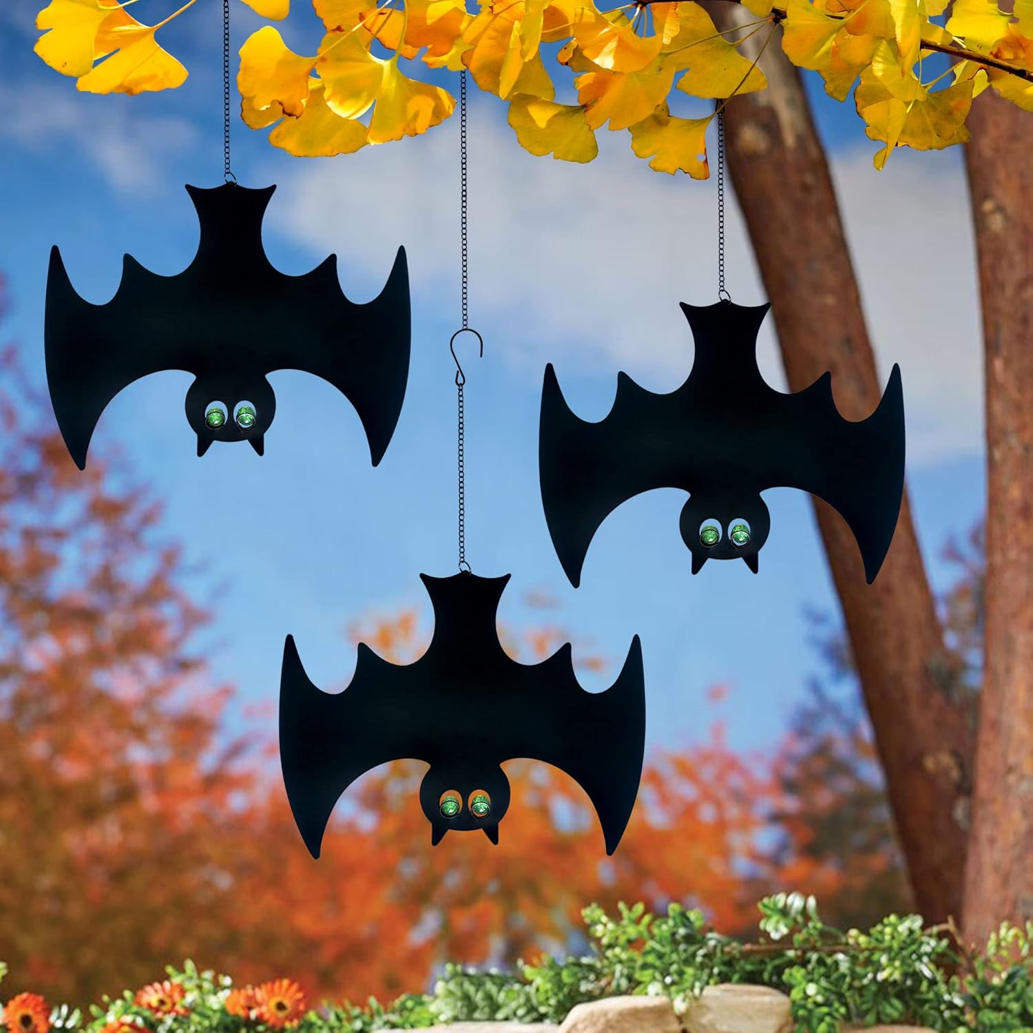 Metal Bats, Silhouette Pendant Outdoors Halloween Yard Decorations, Set of 3