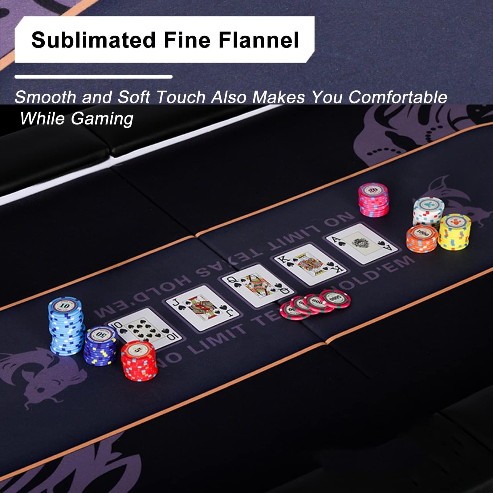 FQMYLTYN Foldable Poker Table, 10 Player Folding Poker Tables w/Collapsible Legs, Casino Leisure Table Top Texas Holdem Poker Table, Built-in Blue LED Lights, Stainless Steel Cup Holders - 213x106cm