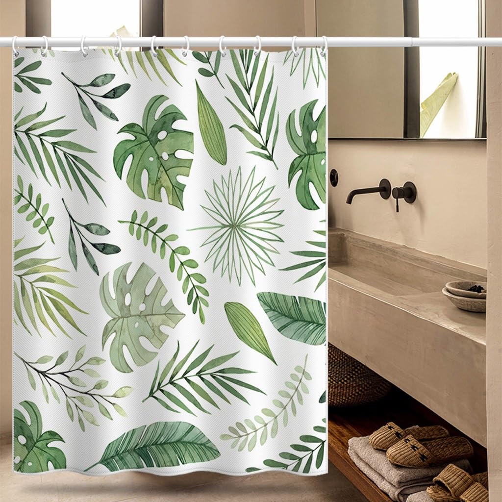 NZPOST Cortina de Ducha de baño Patrón de Planta Cortina de Ducha Impermeable Baño Cortina de Puerta de Bloque Engrosado Cortina de partición de Tela de poliéster para el hogar