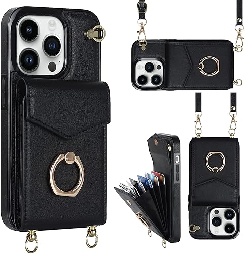 Funda para iPhone 11 Pro Max de 6.5 pulgadas, funda minimalista con soporte de anillo y correa para el hombro, funda protectora elegante a prueba de