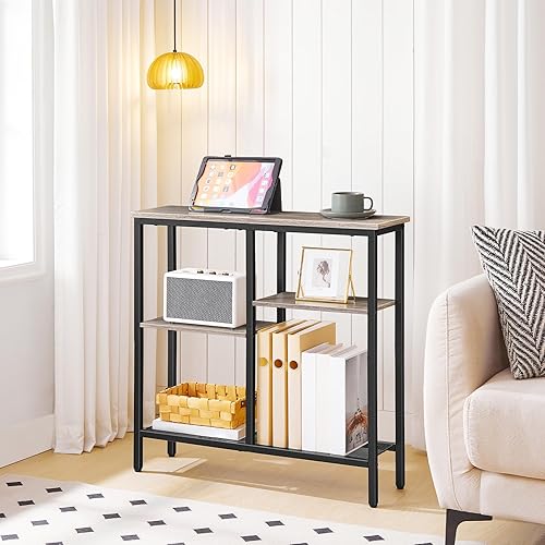 Miniatura 4 de HOOBRO Mesa consola estrecha, mesa de sofá, mesa de entrada industrial de 4 niveles con estante de malla metálica, mesa de pasillo con patas