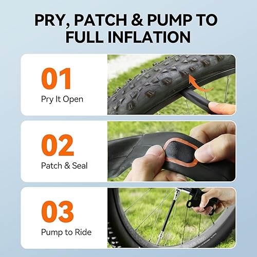 Miniatura 3 de Kit de reparación de neumáticos de bicicleta, kit de parches de neumáticos de bicicleta de 48 piezas con bomba, kit de parche de tubo interior con