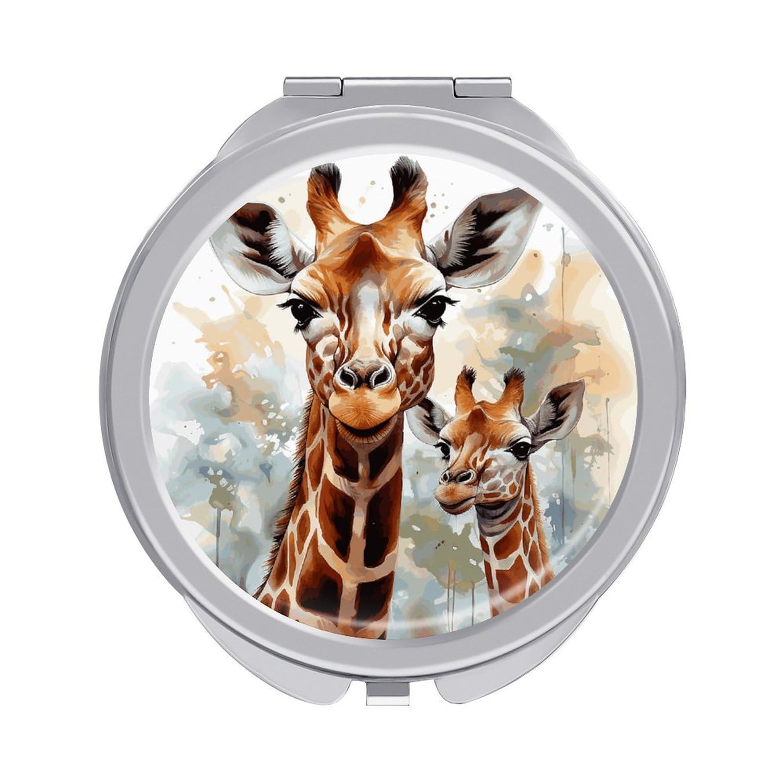 FekiLoot Watercolor Deer Giraffe Travel Makeup Mirror 2 X /1 X Magnifying Slim Pocket Mirrors Compact for Purse Travel Makeup Mirrors for Pocket, Handbag, Purse Women Gift
