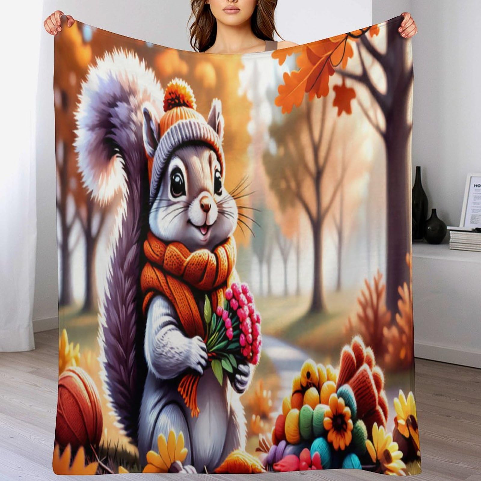 Couverture écureuil mignon plaid polaire canapé en flanelle douce chaude 130x180cm