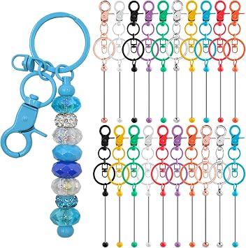 20 Pcs Beadable Keychains Bulk Kit DIY Keychain Making Supplies with Metal Blanks for Crafts, Jewelry, Charms, Custom Projects Blank Chain Bars for Beaded Keychain Design Colourful