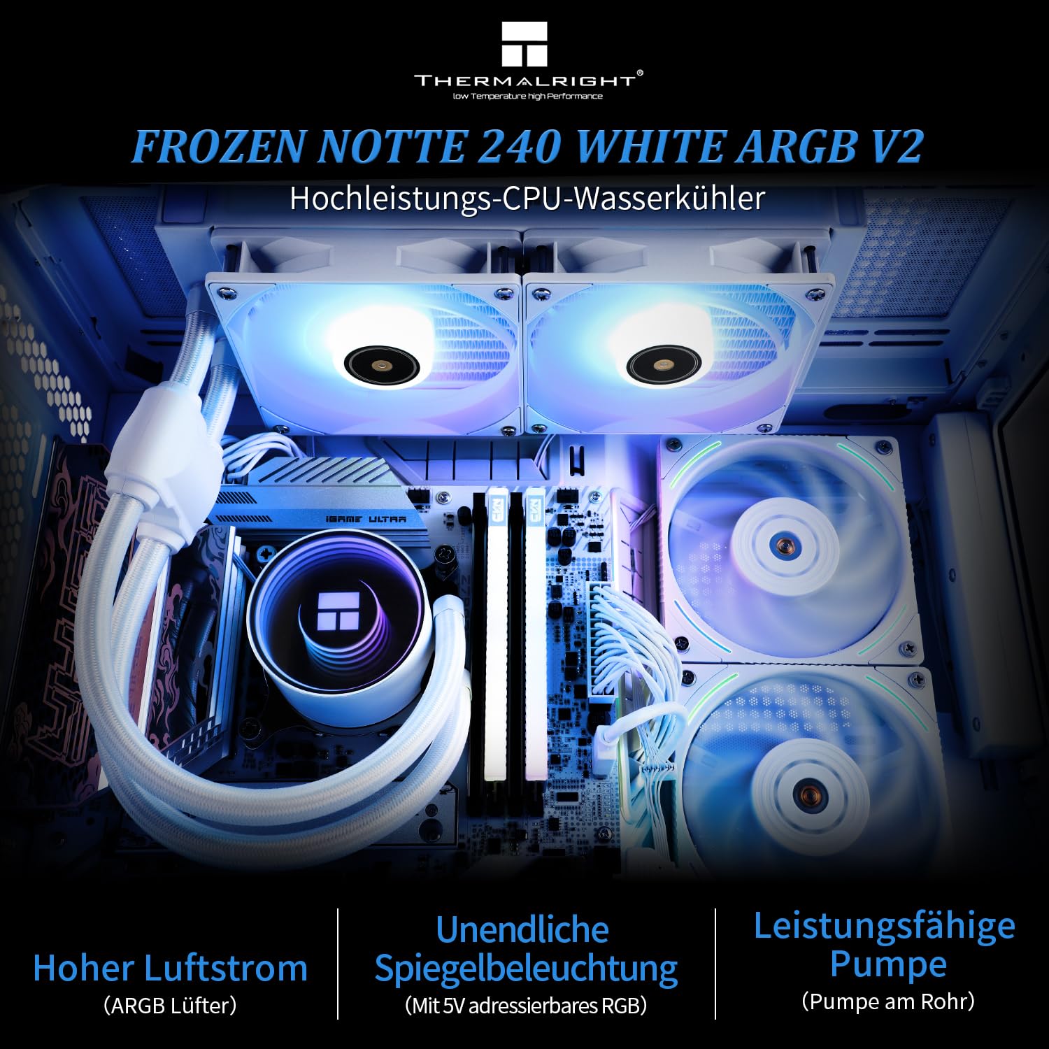 Thermalright Frozen Notte 240 WHITE ARGB V2 Water Cooling CPU Cooler, 240 White CPU Cooler Specifications, Double PWM Fans, S-FDB Bearings, Suit for AMD/AM4 AM5, Intel LGA 1700/1150/1151/1200/2011
