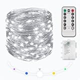 suddus 33ft 100 LED Outdoor String Lights, White Fairy Lights Battery Operated with Remote, Led Twinkle Lights for Bedroom, Backyard, Wedding, Tree, Mason Jar, Wall, Centerpiece, Christmas