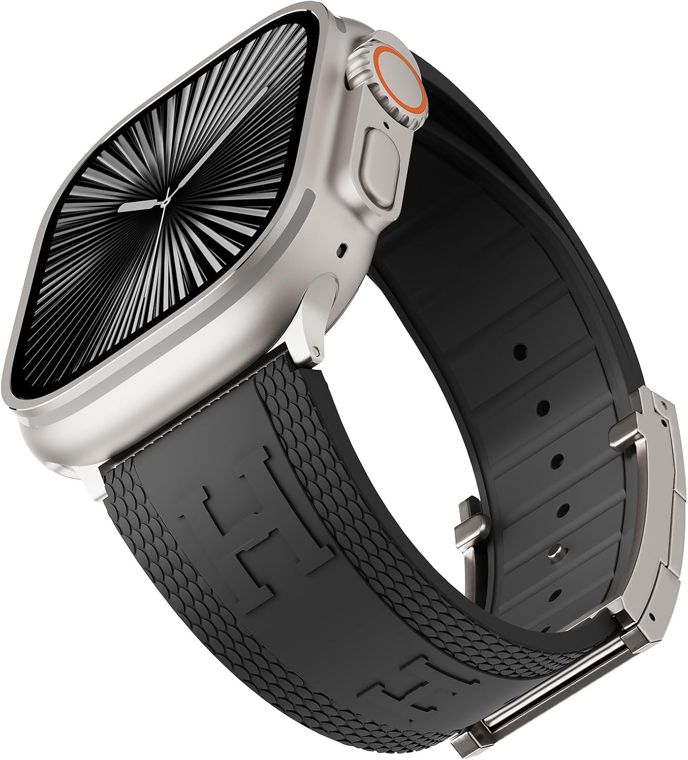 Luxury Sport Silicone Band Compatible with Apple Watch 49mm/46mm/45mm/44mm/42mm/41mm/40mm/38mm, H‑Shaped Magnetic Buckle Replacement Strap for iWatch Ultra 3/2/1, SE, Series 11/10/9/8/7/6/5/4/3/2/1