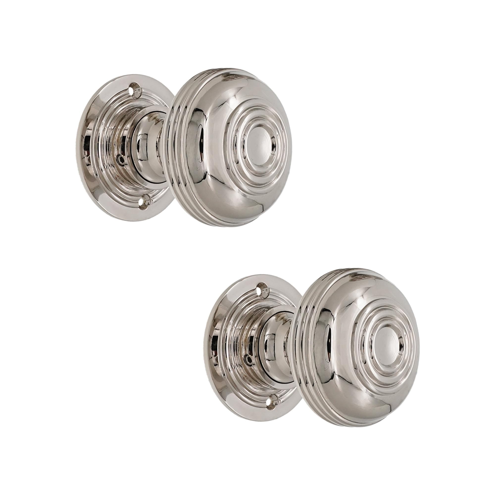 Boutons de porte à mortaise géorgiens en laiton et nickel poli 60mm