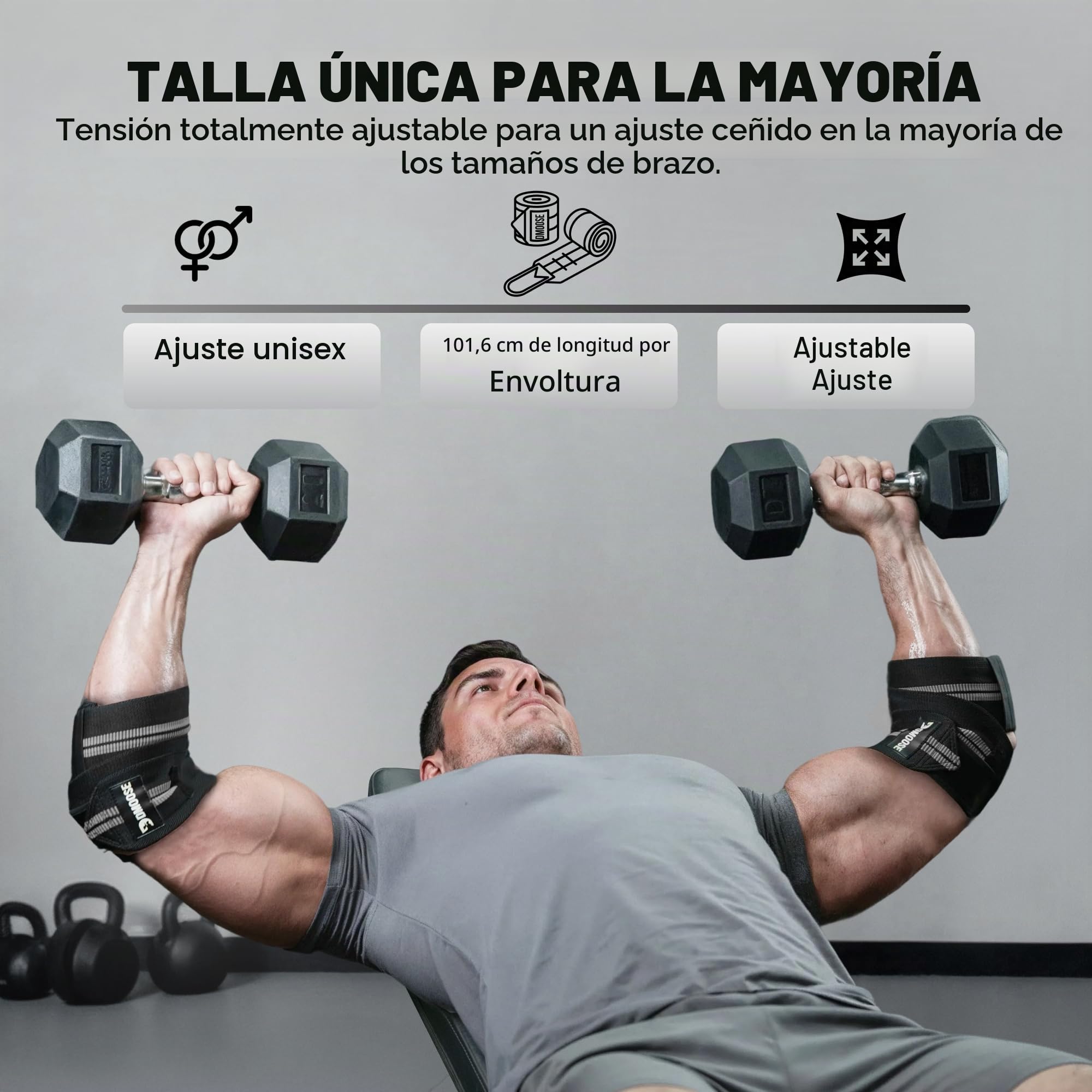 DMoose Fitness Coderas para levantamiento de pesas (par) de 40 pulgadas, soporte ajustable para apoyo articular, alivio del dolor y tendinitis, correas de codo para levantamiento de pesas, prensa de