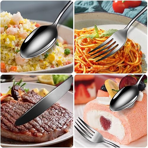 Miniatura 6 de XIAOYU Juego de cubiertos de acero inoxidable de 5 piezas, incluye cuchillo, tenedorcuchara, diseño de patrón único, apto para lavavajillas, plateado