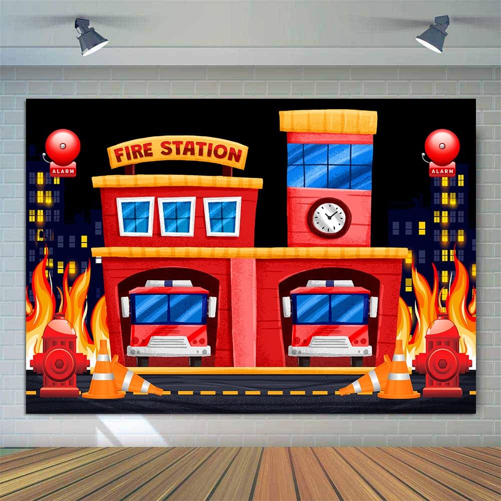 Little Firefighter Birthday Backdrop for Boys, Vinyl 7x5ft Fire Station Happy Birthday Photo Backdrop, Fire Department Fire Truck Cake Table Banner Photo Studio Props BJLSPH1800