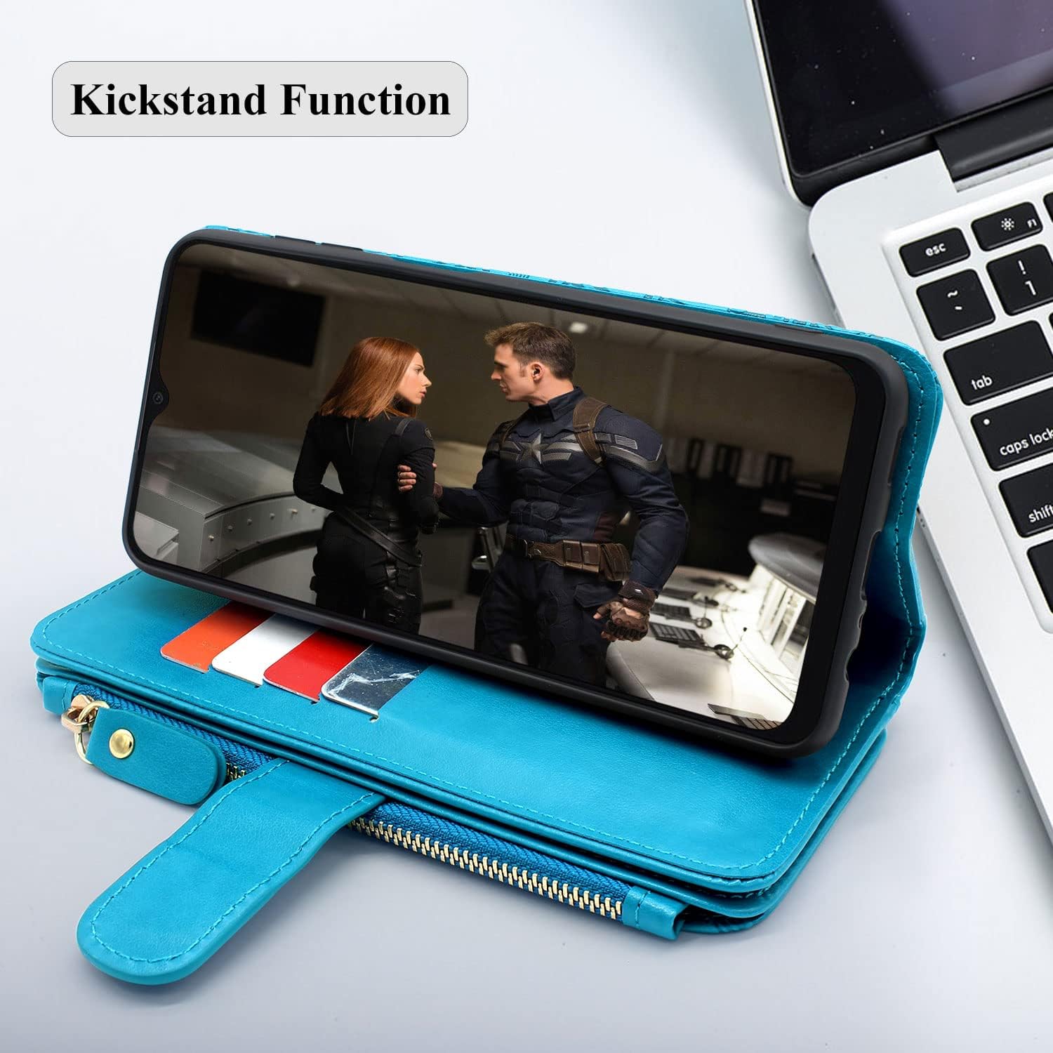 Harryshell [Block Theft Card Scanning, U Leather Flip Wallet Case Cover Zipper Pocket Wrist Strap Kickstand Compatible with Nokia G300 5G 6.5" (N1374DL) (Flower Blue)